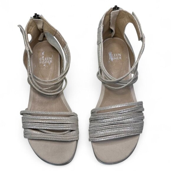 Eileen Fisher Women's Shea Suede Platform Wedge Sandals Size 7 Platinum - Picture 3 of 13
